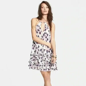 Free People Intimately Floral Feather Purple White Mini Dress Size Small